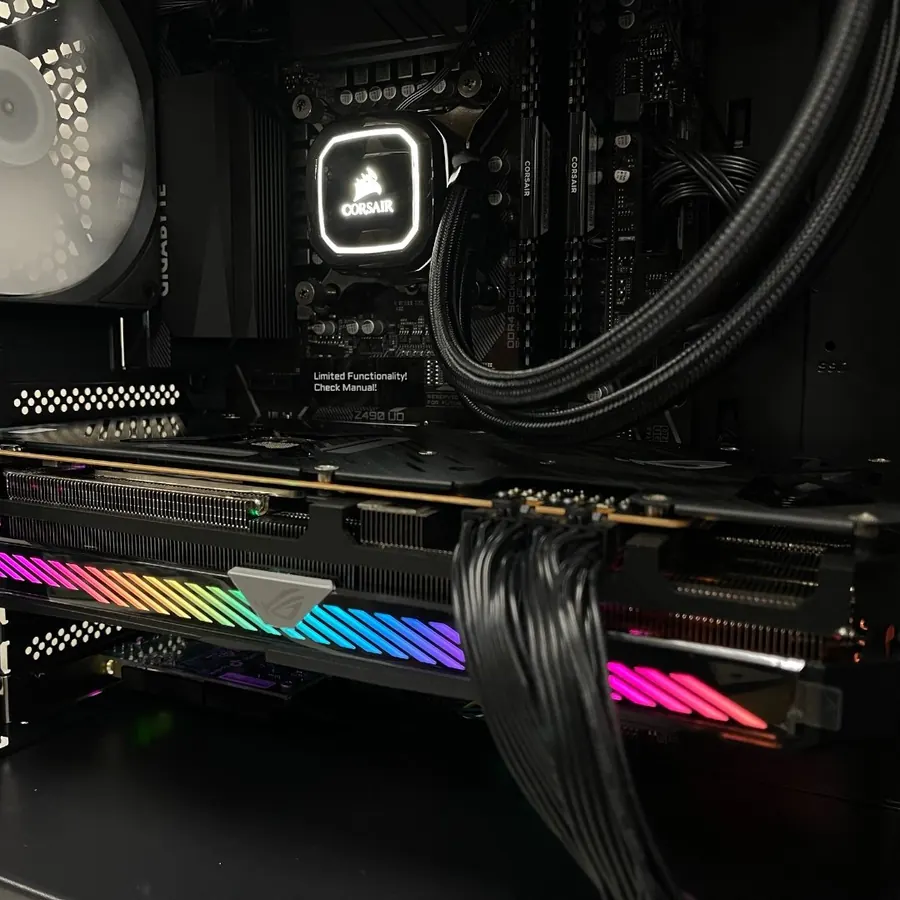 Inside view of an Asus Nvidia Geforce RTX3080 gaming PC build by COMFIX I.T.